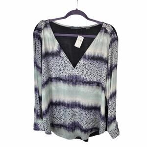 Tart Collection NWT Blouse Purple & Teal Tie-Dye Style V-Neck Top